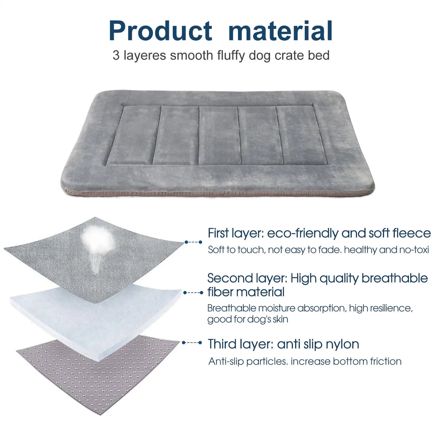 47" Dog Bed Washable Kennel Pad Anti Slip Pet Crate Mat Light Grey