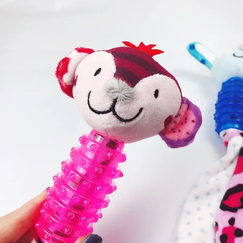 Dogs Toy with Rubber Body Molar Stick Cartoon Animal Shaped Doll Plush for Dogs Interactive Training Pet Doll Chew Toy Supplies