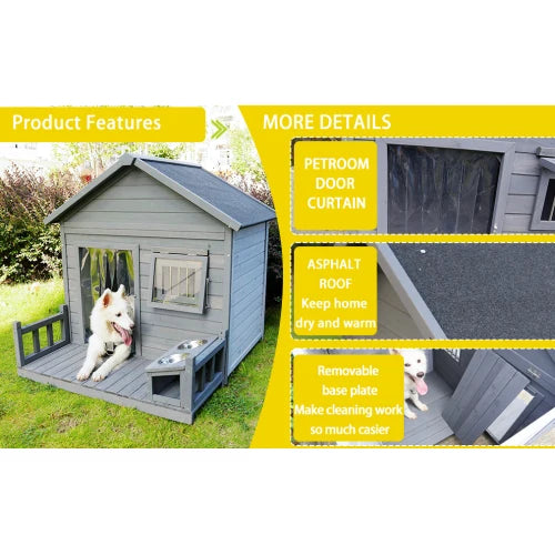 Large balcony doghouse, wood asphalt roof dog house , weatherproof large dog house,Complimentary a good cleaning mat