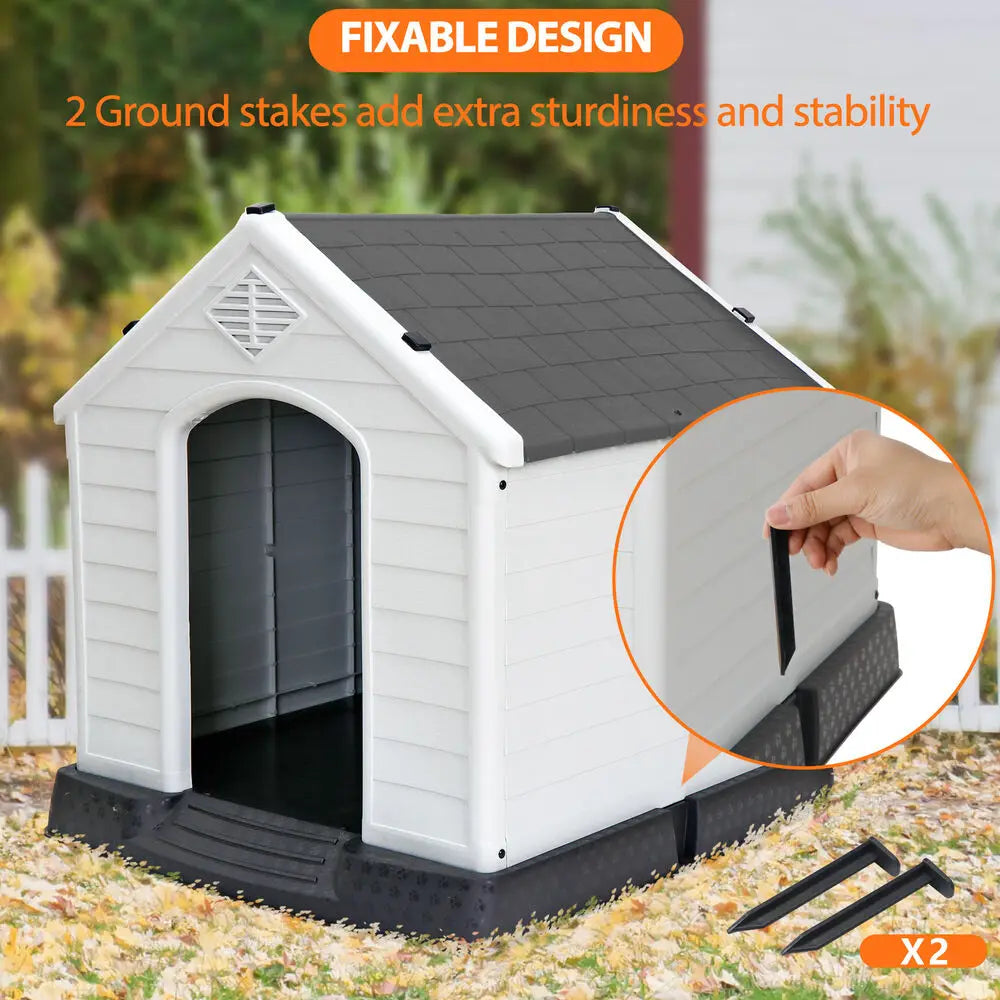 Dog House for Small to Medium Sized Outdoor Water Resistant with Air Vents Grey