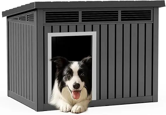 Dog House for Both Indoor and Outdoor with Weatherproof Roof Removable Floors for Medium to Large Dogs Interior Space (Black, M