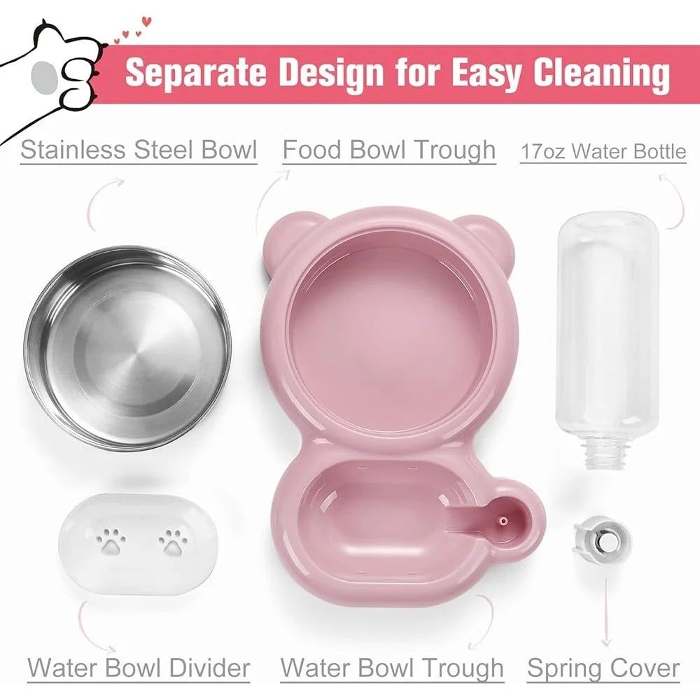 Automatic Cat Dog Water Dispenser Set Stainless Steel Food Bowl Easy Clean No Slip Design Fresh Water Supply