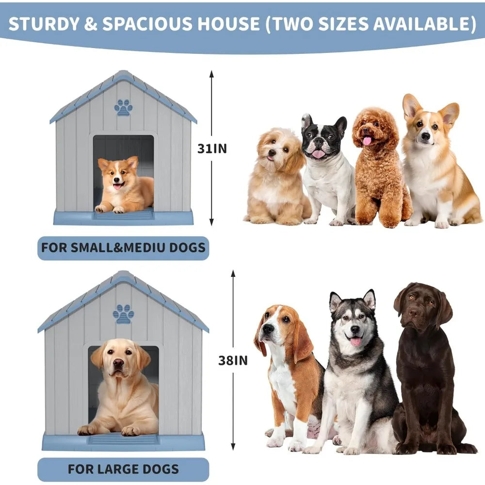 Dog House Indoor Outdoor for Small to Large Sized Dogs Indoor Outdoor Doghouse Puppy Shelter with Elevated Floor, Easy to Assem