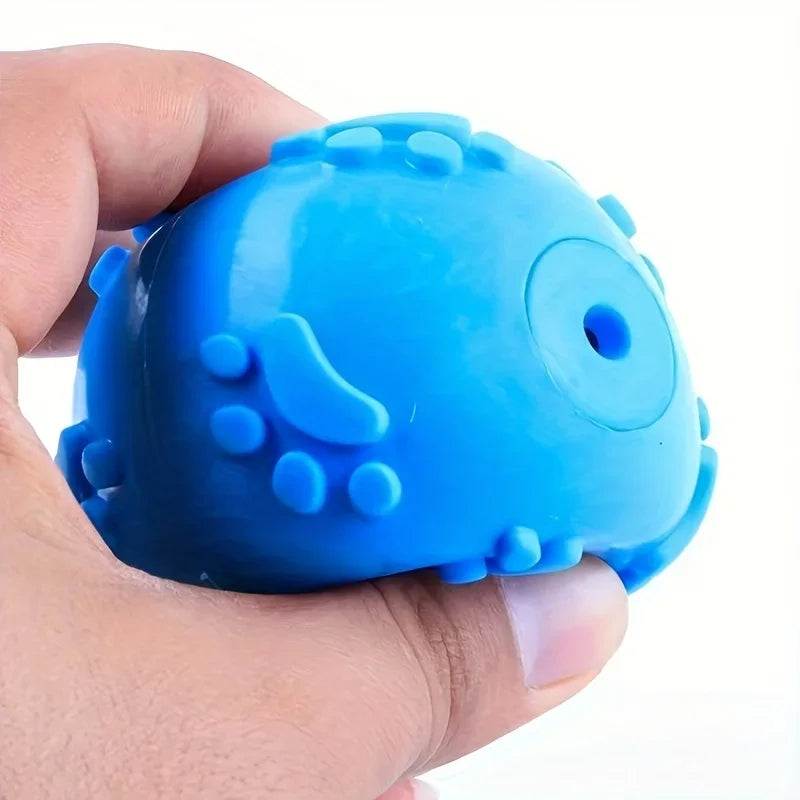 Squeaky Rubber Dog Toy Ball Cartoon Paw Print Design Small Breeds Durable Chew Dental Health Pet Plaything Interactive Dog Toys
