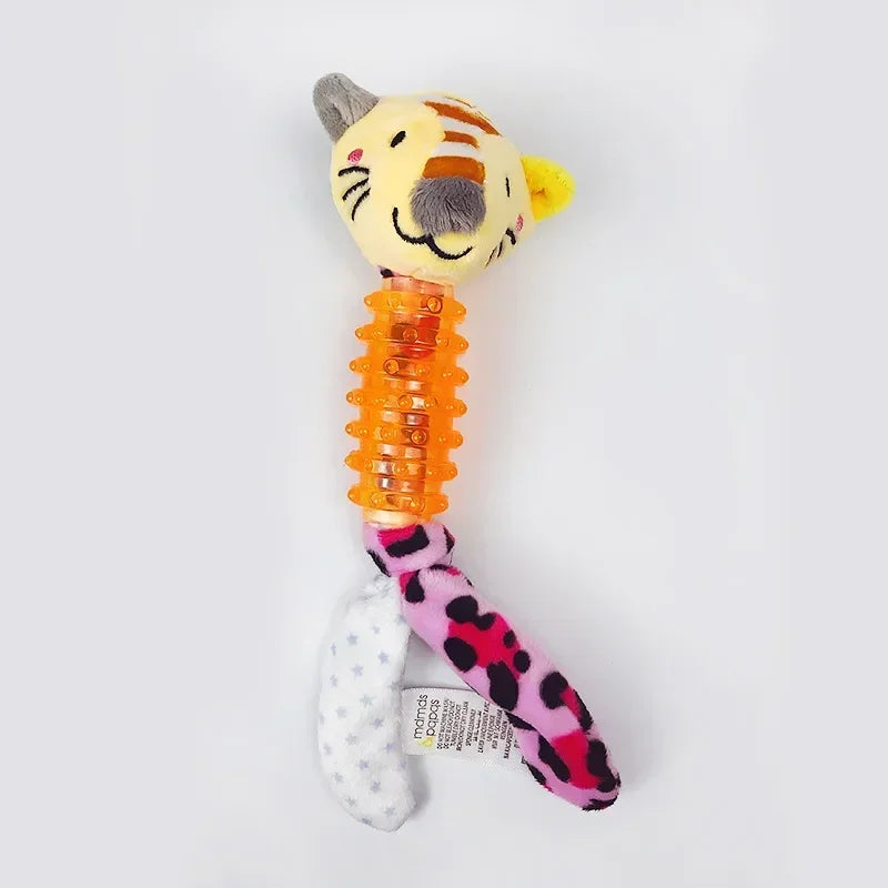 Dogs Toy with Rubber Body Molar Stick Cartoon Animal Shaped Doll Plush for Dogs Interactive Training Pet Doll Chew Toy Supplies