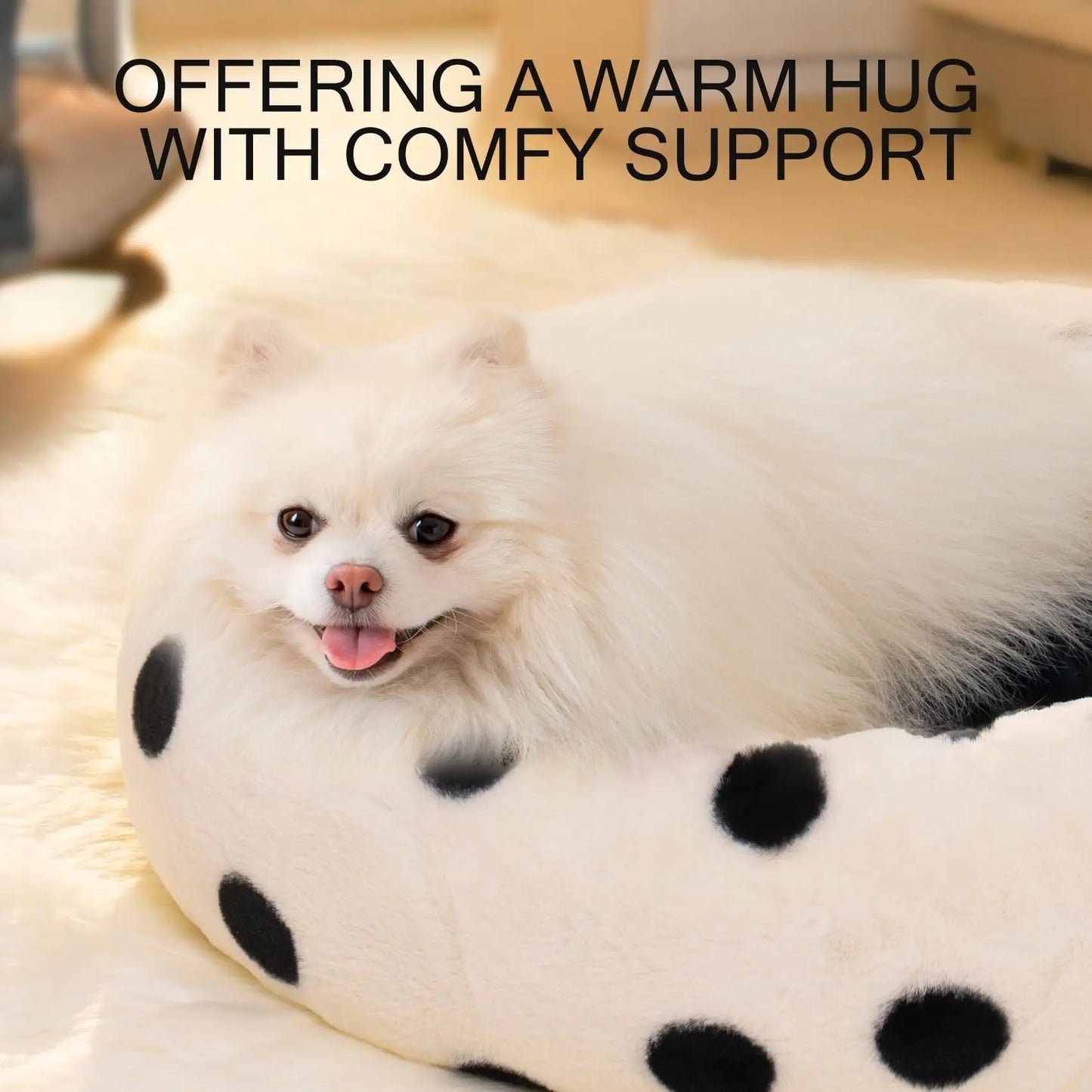 MEWOOFUN Cat Beds Round Washable Bed with Jacquard Shaggy Plush Non-Slip Bottom Calming Pet Bed for Indoor Cat Small Dog