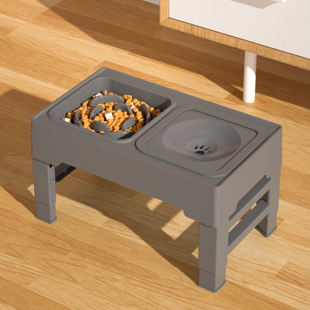 Dog Feeding Station, Adjustable Heights Bowl Stand Feeder Slow Fedding Bowls, Food Water Bowls for Medium Small Cats Dog