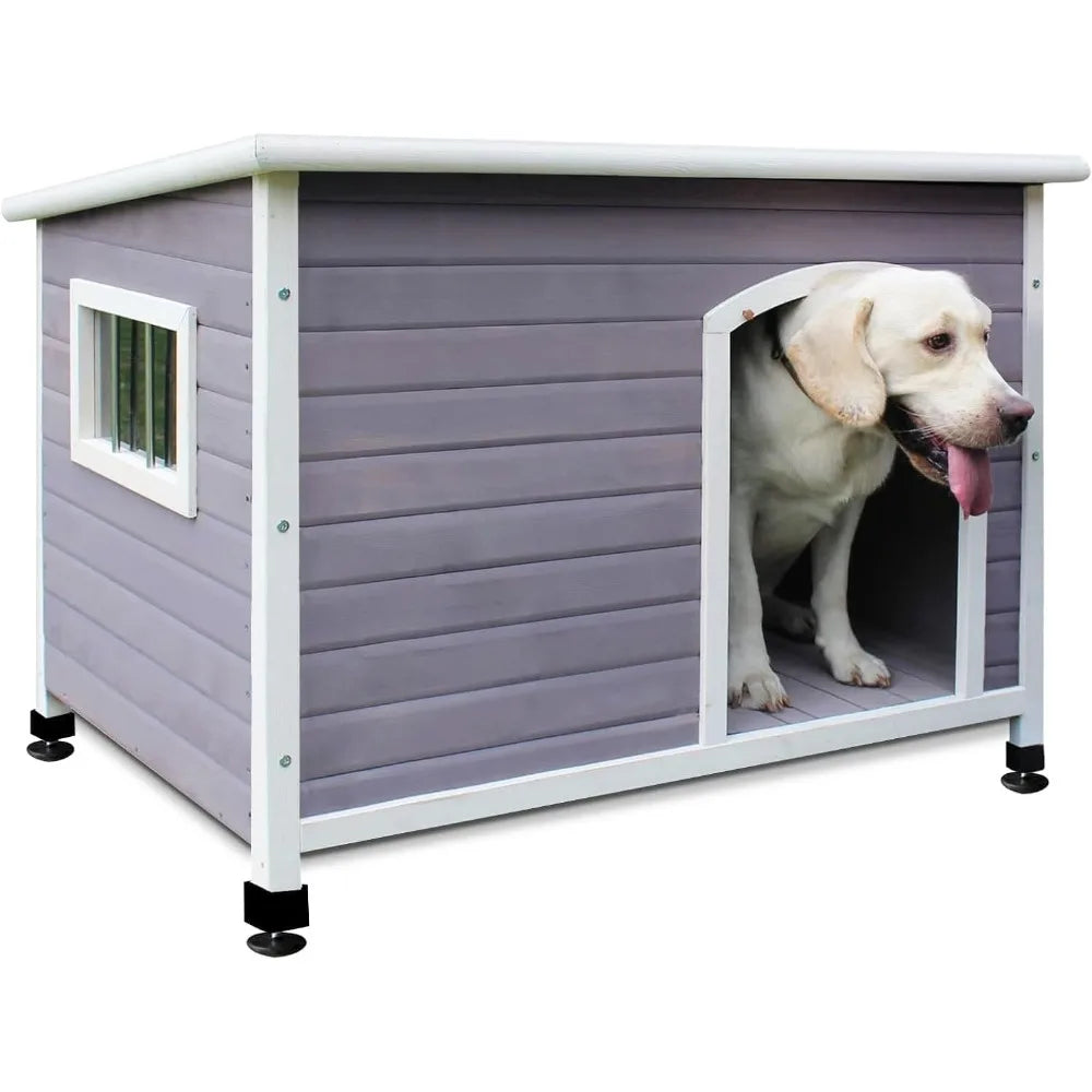40" Wooden Outdoor Dog Houses, Waterproof Dog House Outside with Window & Door Flap Waterproof Dog House Outdoor Indoor, Assembl