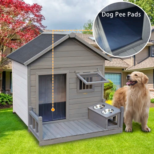 Large balcony doghouse, wood asphalt roof dog house , weatherproof large dog house,Complimentary a good cleaning mat
