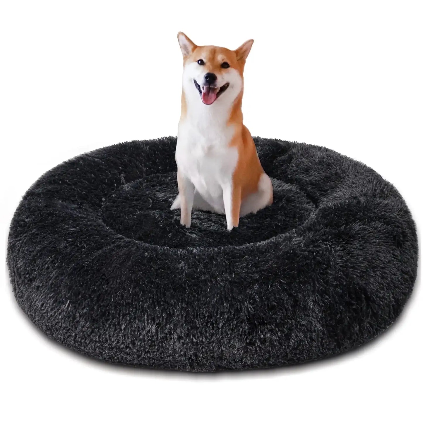 Calming Donut Pet Bed for Large Dogs 36", Anti-Anxiety Plush Cozy Warming Dog Bed, Pink Rainbow