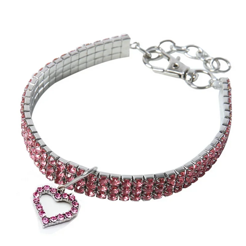 Bling Rhinestone Dog Collar Crystal Puppy Chihuahua Pet Dog Collars Leash For Small Medium Dogs Mascotas Accessories S M L Pink