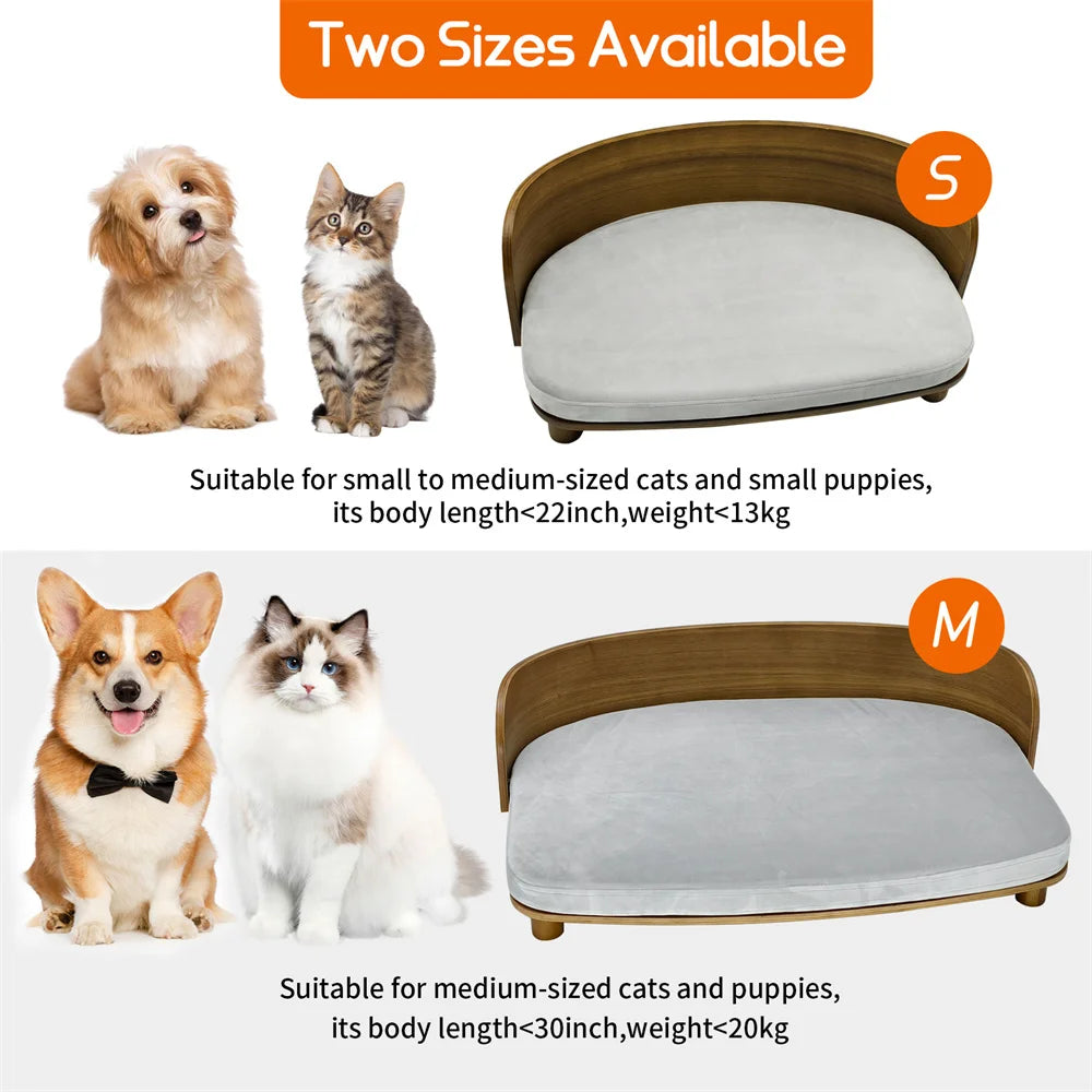 Elevated Dog Bed Pet Kitten Cat Sofa Bed for Small Dogs with Solid Wood Legs and Bent Wood Backrest Removable Washable Cover