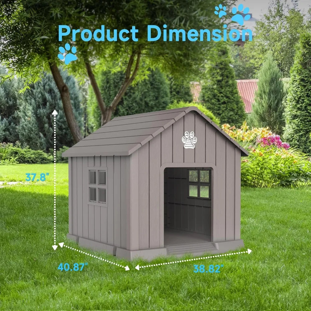 Large Resin Dog House - Indoor & Outdoor Pet Shelter | Water-Resistant, Easy Assembly, Sturdy Dog Kennel with Air Vents & Elevat