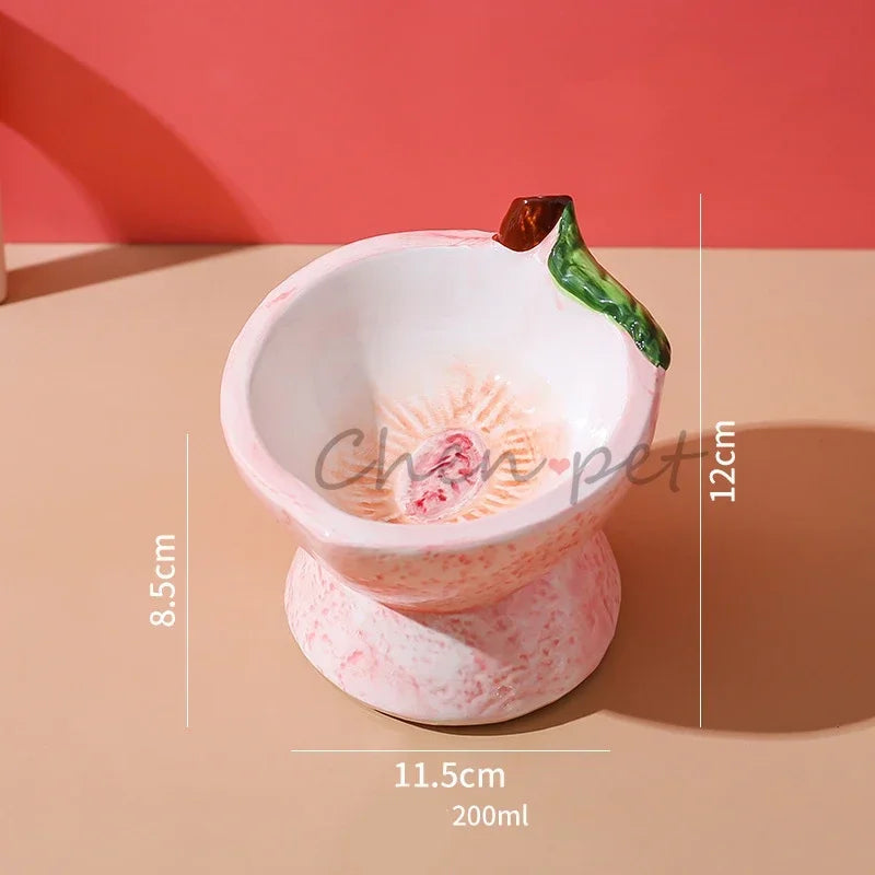 Food Bowl Foot Protection Fruit Food Ceramic Cat Cat Cat Hand-painted Mouth Series Neck Oblique Bowl Pet Bowl High