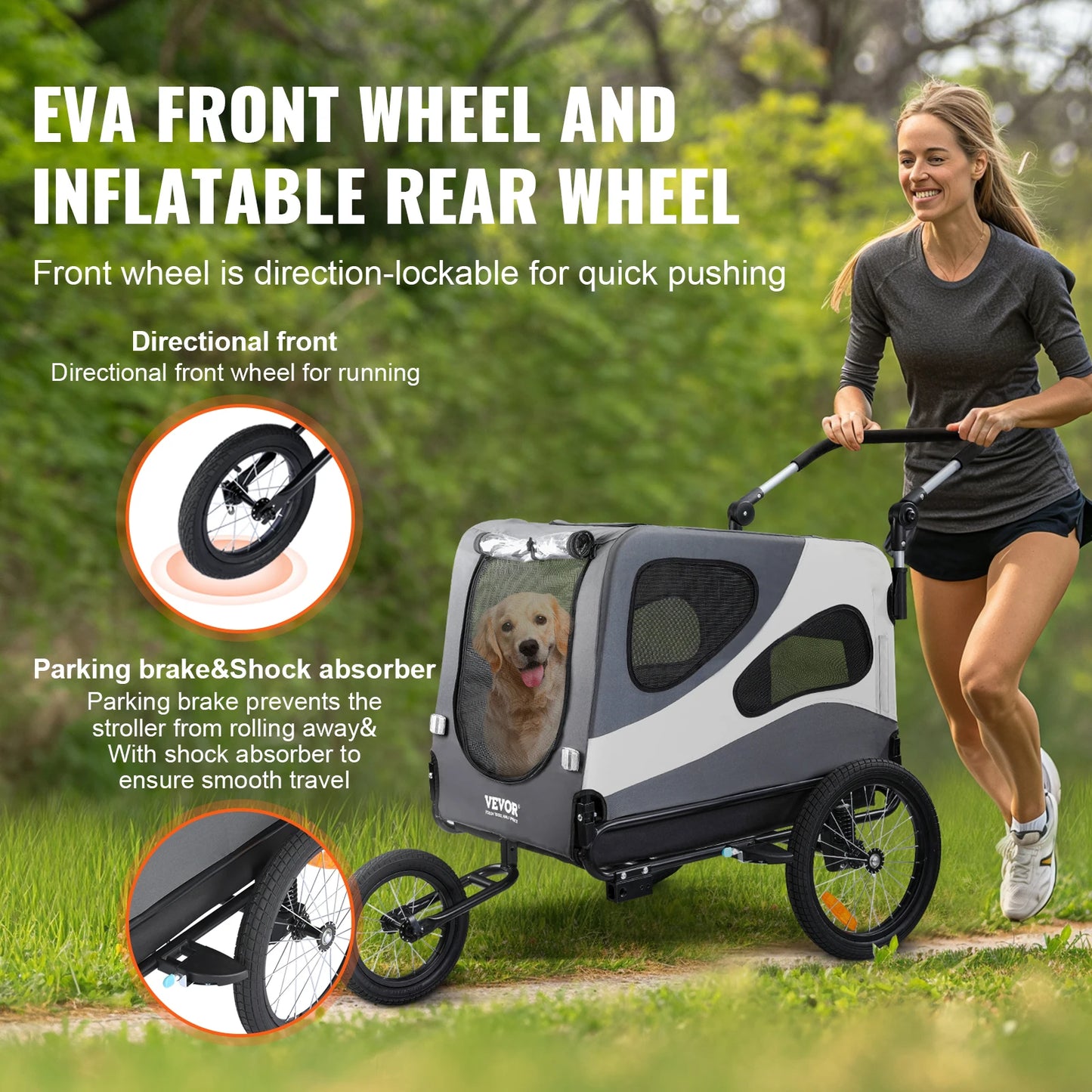 SucceBuy 100lbs Dog Bike Trailer 2-in-1 Pet Stroller Bicycle Carrier Folding Cart Frame with Wheels Reflectors Flag for Dogs