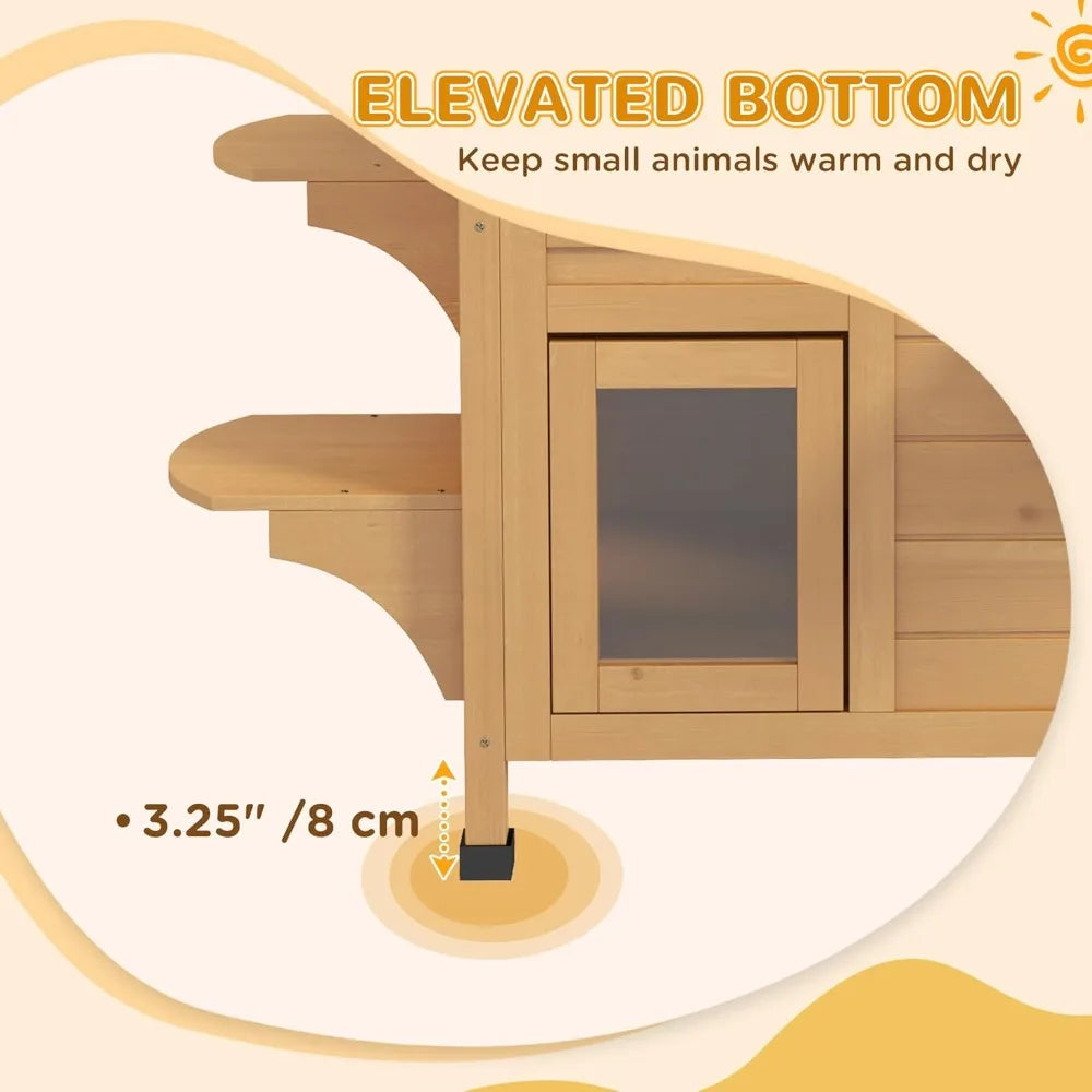 2-Story Cat House Outdoor, Weatherproof Wooden Cat Enclosure for Feral Cats with Escape Door, Openable Roof, Jumping Platforms,