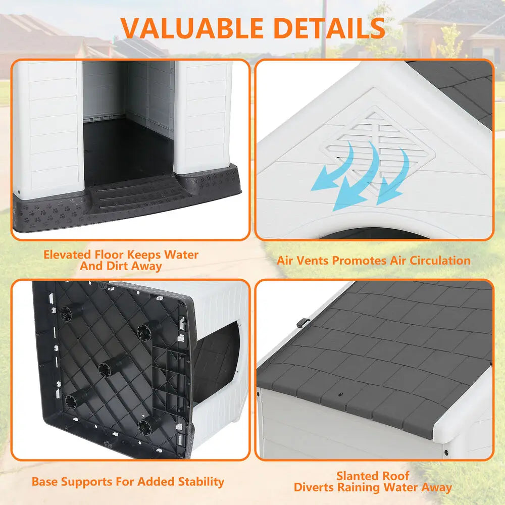 Dog House for Small to Medium Sized Outdoor Water Resistant with Air Vents Grey