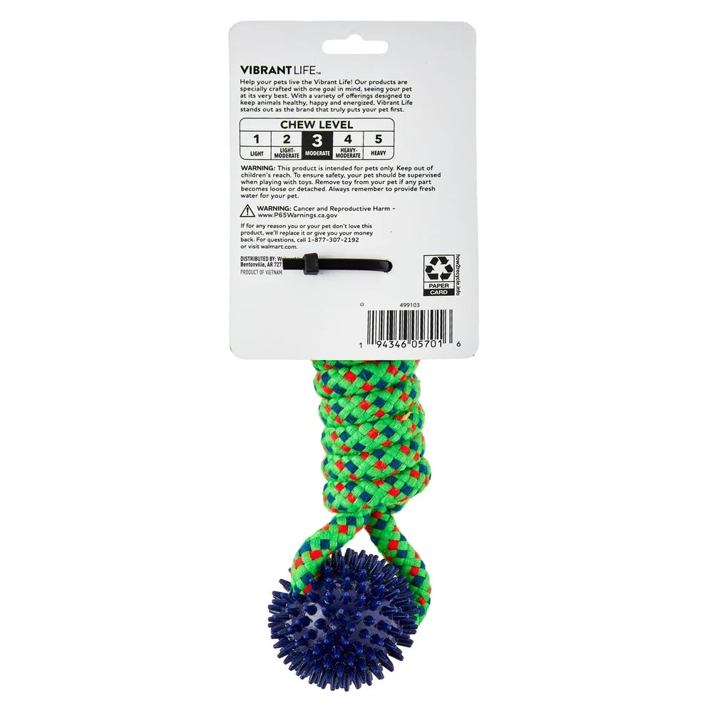Durable Dog Chew Toy with Rope Coil and Spiky Balls Tug of War Fetch Play Moderate Chewers Fun Engaging Toy