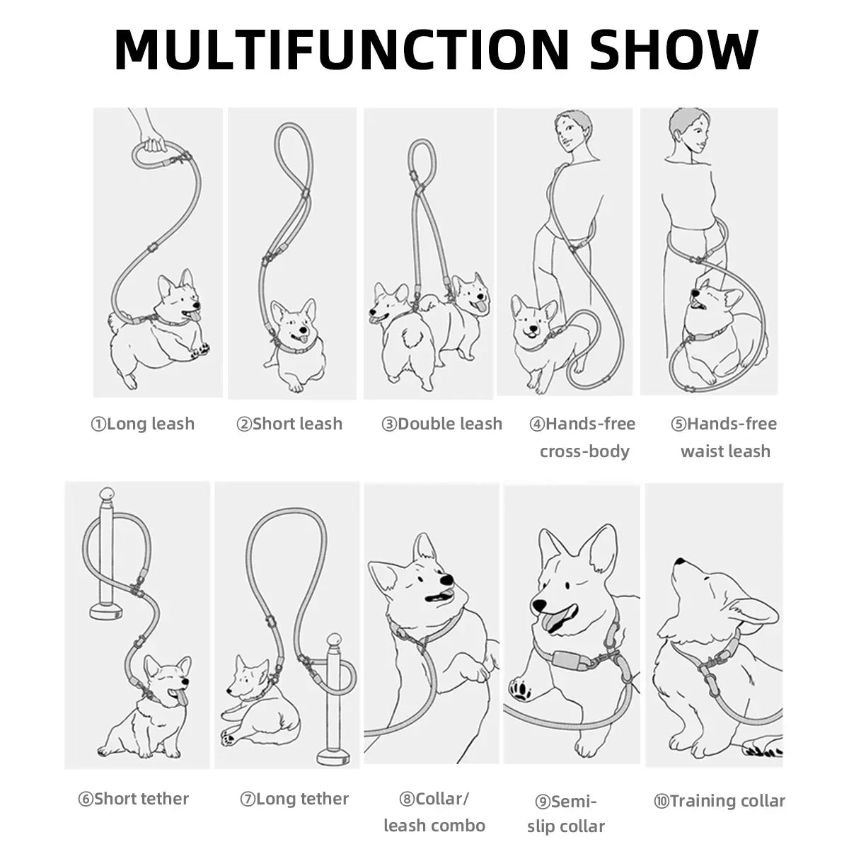 Colorful Double Dog Lead Rope Nylon Weaving Fashion Pet Supplies Waist Atrap and Crossbody Leash Multi-functional Dog Leashes