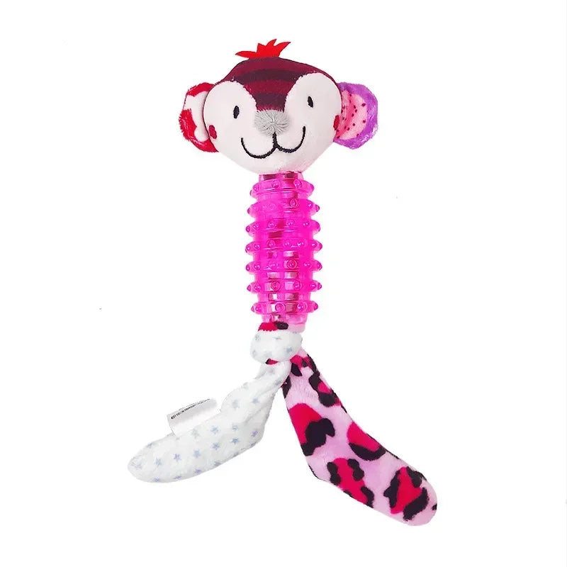 Dogs Toy with Rubber Body Molar Stick Cartoon Animal Shaped Doll Plush for Dogs Interactive Training Pet Doll Chew Toy Supplies