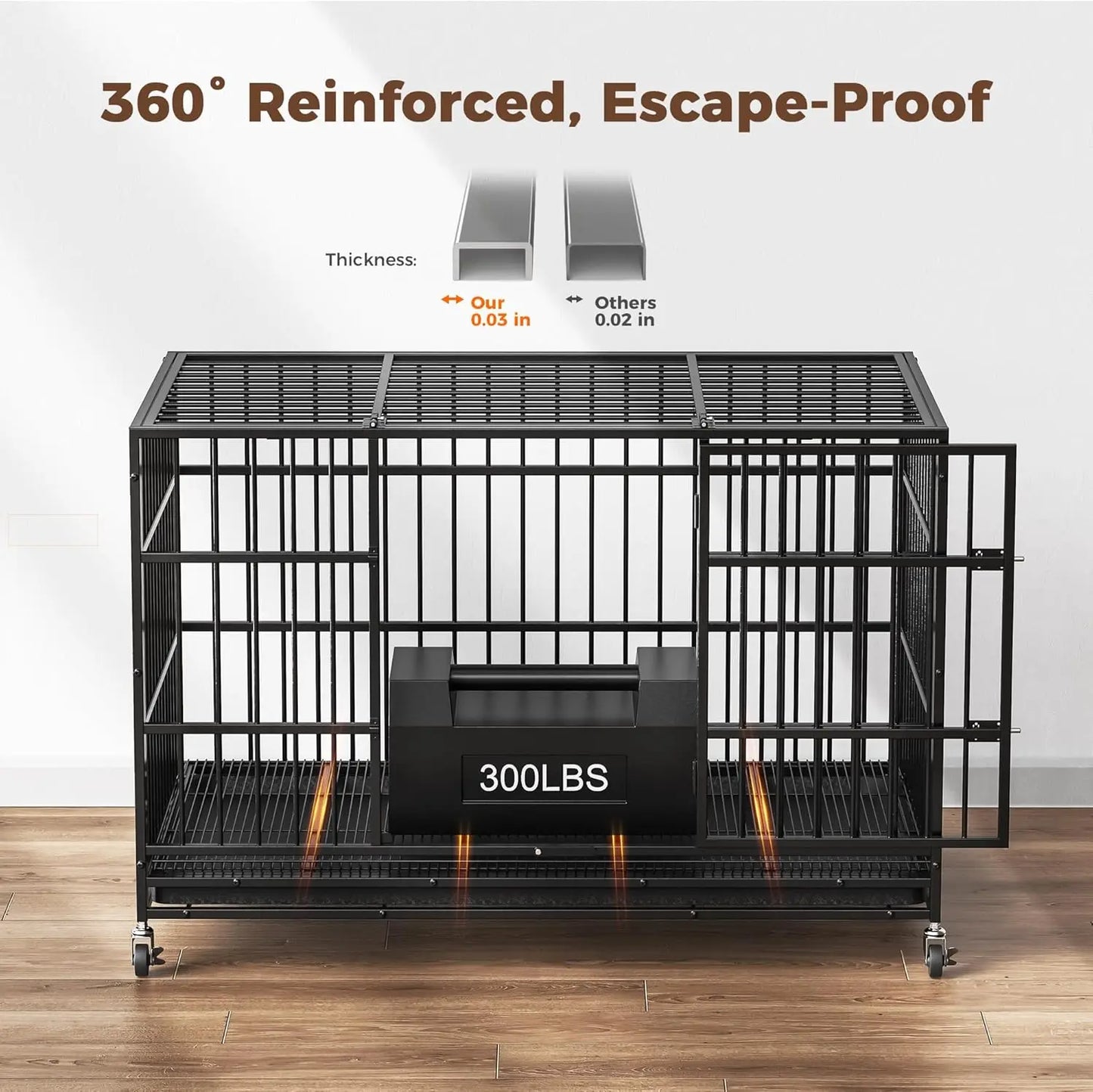 38" Heavy Duty Dog Crates for Small Dogs, Escape Proof, Upgraded 4 Lockable Wheels, Removable Door, Dog Kennel Indoor, Max Load