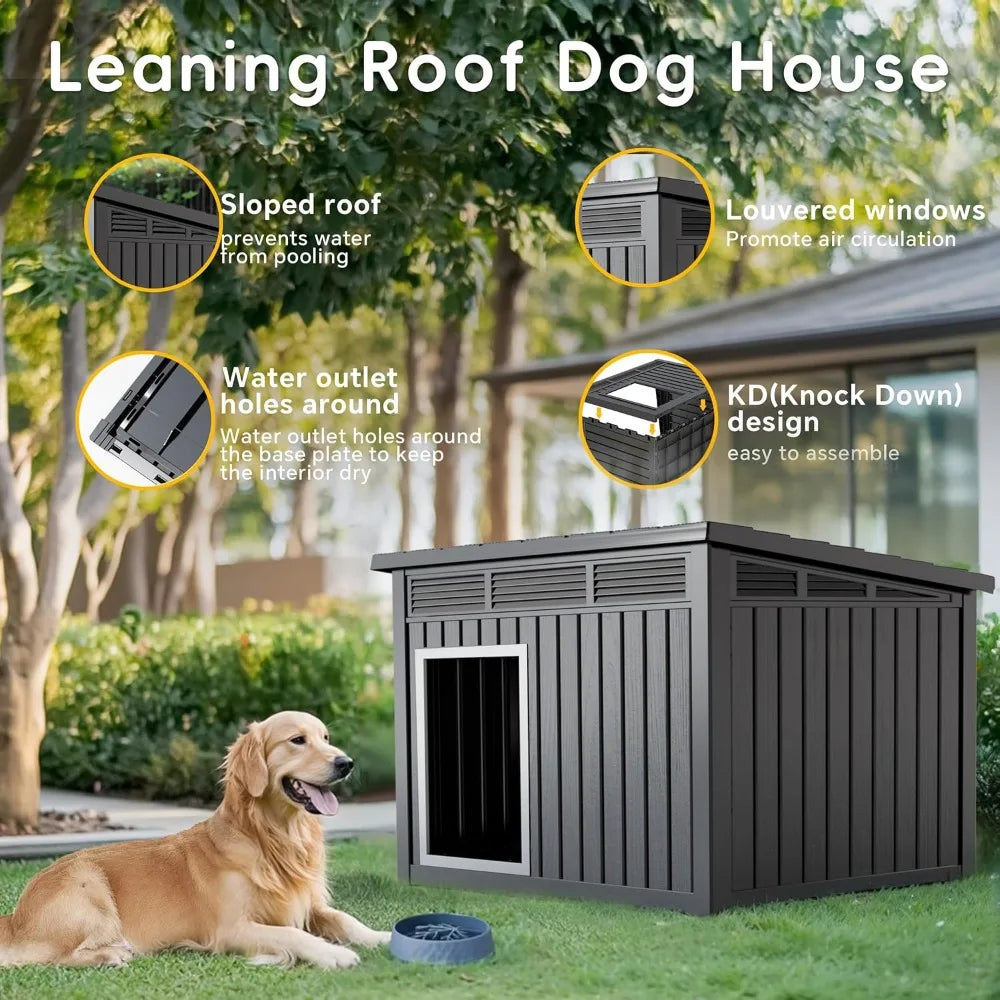 Dog House for Both Indoor and Outdoor with Weatherproof Roof Removable Floors for Medium to Large Dogs Interior Space (Black, M