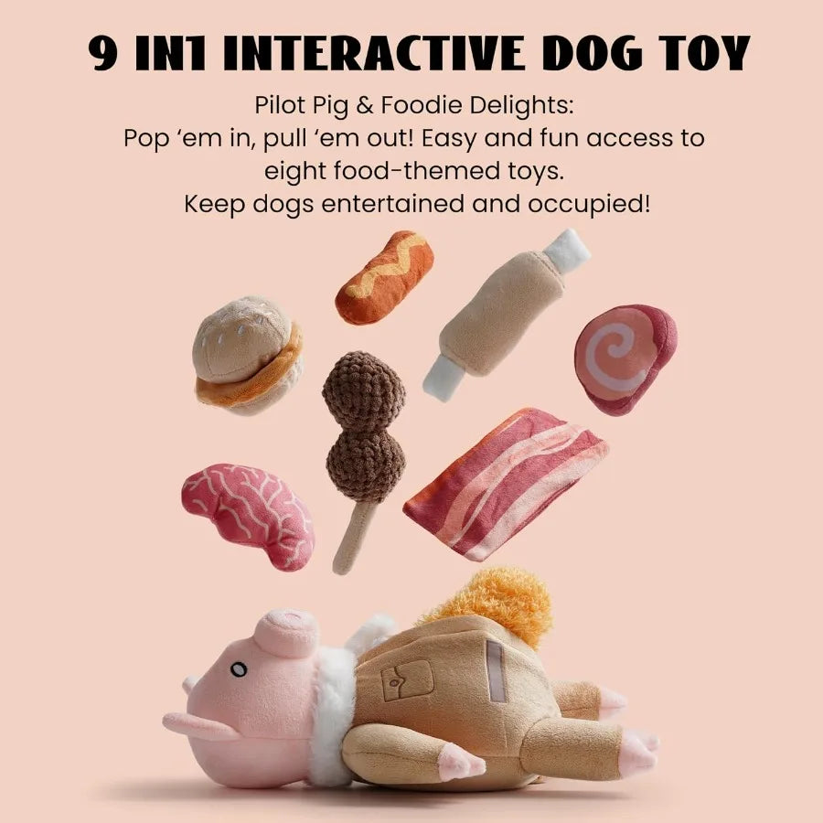 Stuffed Pig Dog Toys: Funny Squeaky Crinkle Dog Chew Toys for Small Medium Breed Plush Puzzle Cognitive Training Pet Enrichment