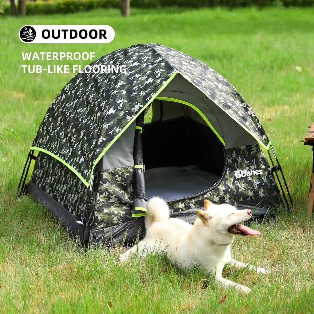 Camouflage Dog Tent House - Portable Indoor/Outdoor Dog Bed with Soft Pad for Large Dogs, 42 x 42 x 32 Inches