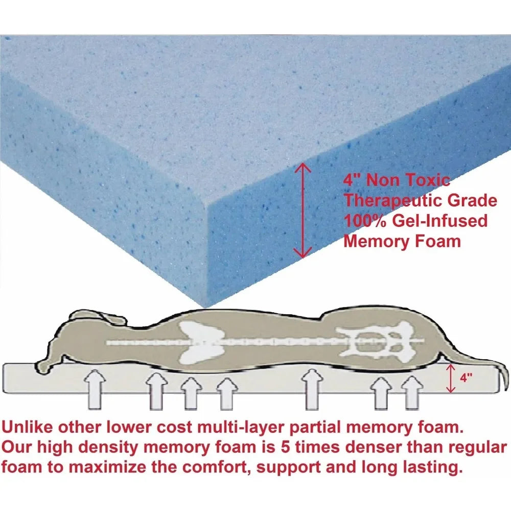 Orthopedic Gel Infused Memory Foam Dog Bed for Large Pet, Waterproof Liner with Durable Canvas Cover