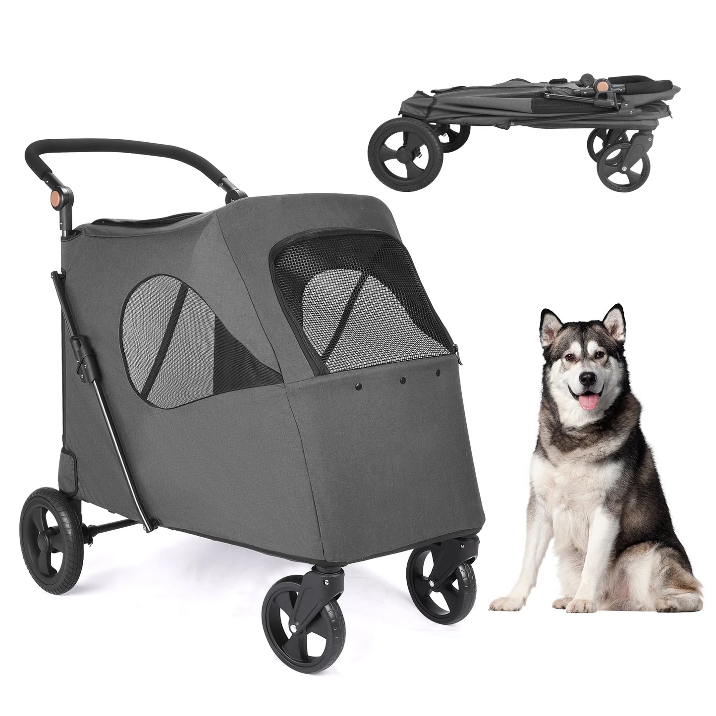 Pet Stroller Universal Wheel Ventilated Oxford Fabric for Medium Size Dogs Two Front Wheels Rotate 360° , Safety