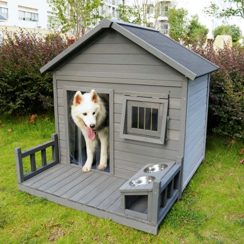 Large balcony doghouse, wood asphalt roof dog house , weatherproof large dog house,Complimentary a good cleaning mat