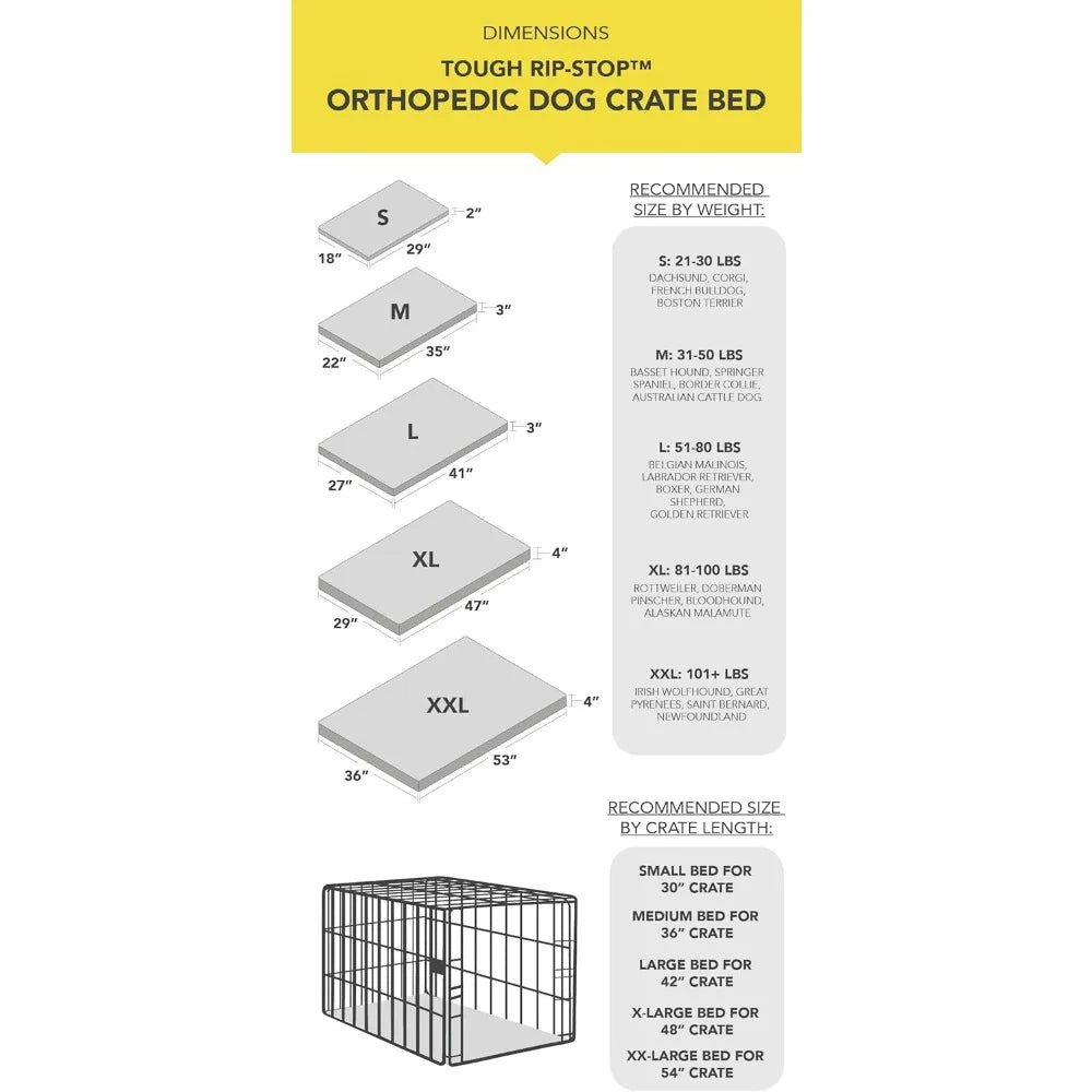 Tough Rip-Stop Orthopedic Dog Crate Bed - Durable, Removable, and Washable Cover, Kennel Crate Pad Fits in Crate, Medium 35"x22