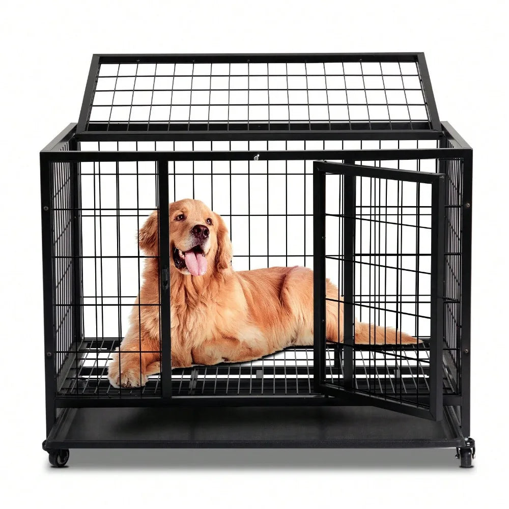 Heavy Duty Metal Dog Crate Cage Kennel Pet Playpen w/ 2 Doors for Indoor Outdoor