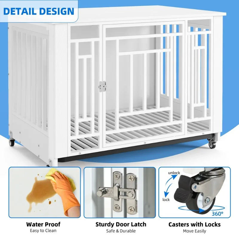 Dextrus Medium Dog Crate with Lockable Door, 38" Heavy Duty Metal Dog Crate and Kennel with Removable Tray and Wheels for Small