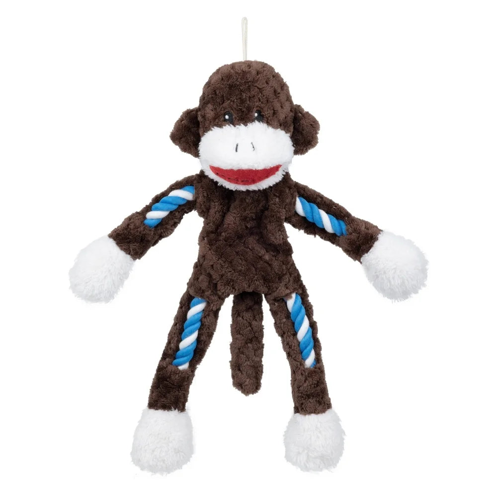 Tough Buddy Monkey Dog Toy Rope Chew Squeaky Fetch Tugging Durable Chew Level 3 Engaging Playtime Dogs