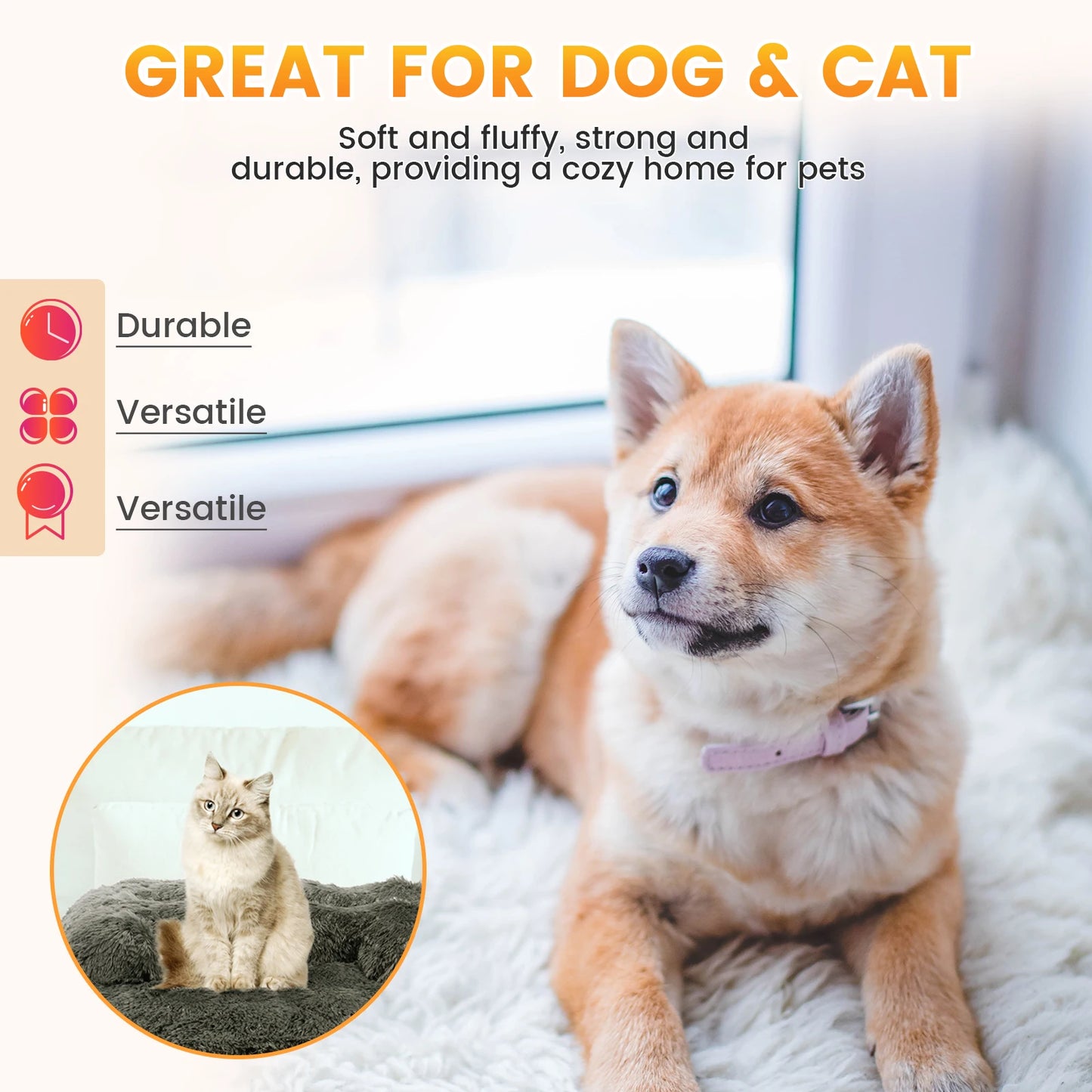 Cushion Pet Product Long Plush Dog Bed Warm Plush Cat House Big Size Square Soft Dog Beds For Large Dogs Puppy Bed House Nest 