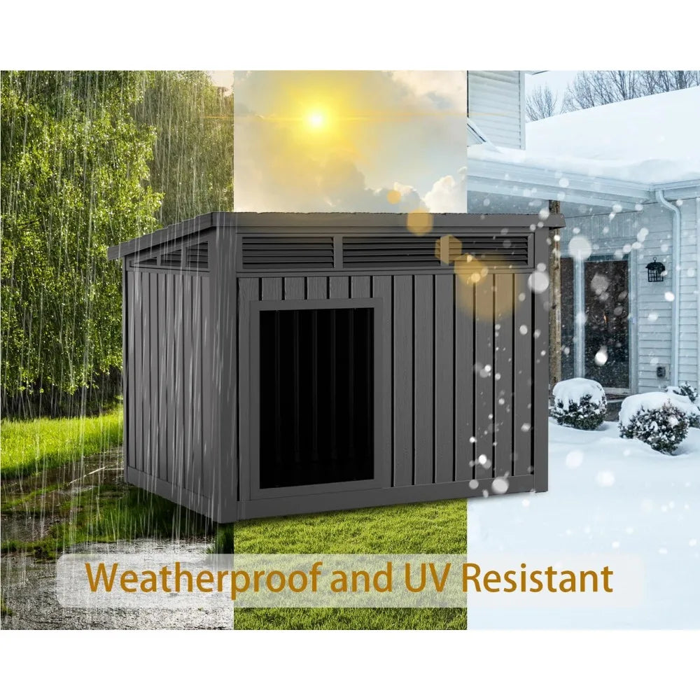 Dog House for Both Indoor and Outdoor with Weatherproof Roof Removable Floors for Medium to Large Dogs Interior Space (Black, M
