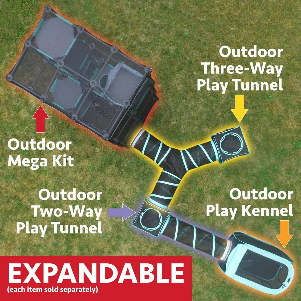 Outdoor Cat Catio Play Kit Expandable Mesh Enclosure with Cubby Hideaways and Zip Door Access Multiple Cats