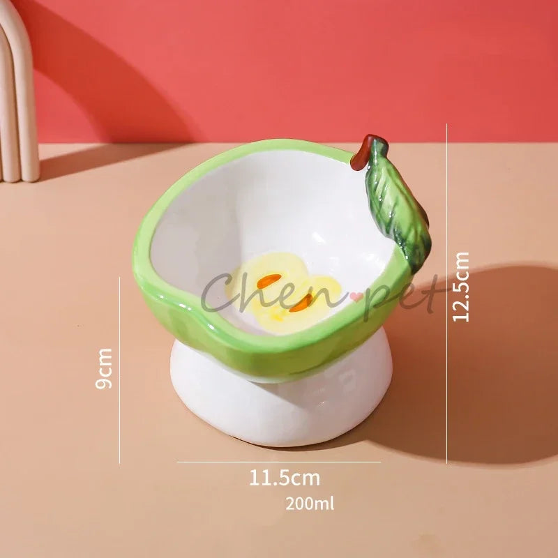 Food Bowl Foot Protection Fruit Food Ceramic Cat Cat Cat Hand-painted Mouth Series Neck Oblique Bowl Pet Bowl High