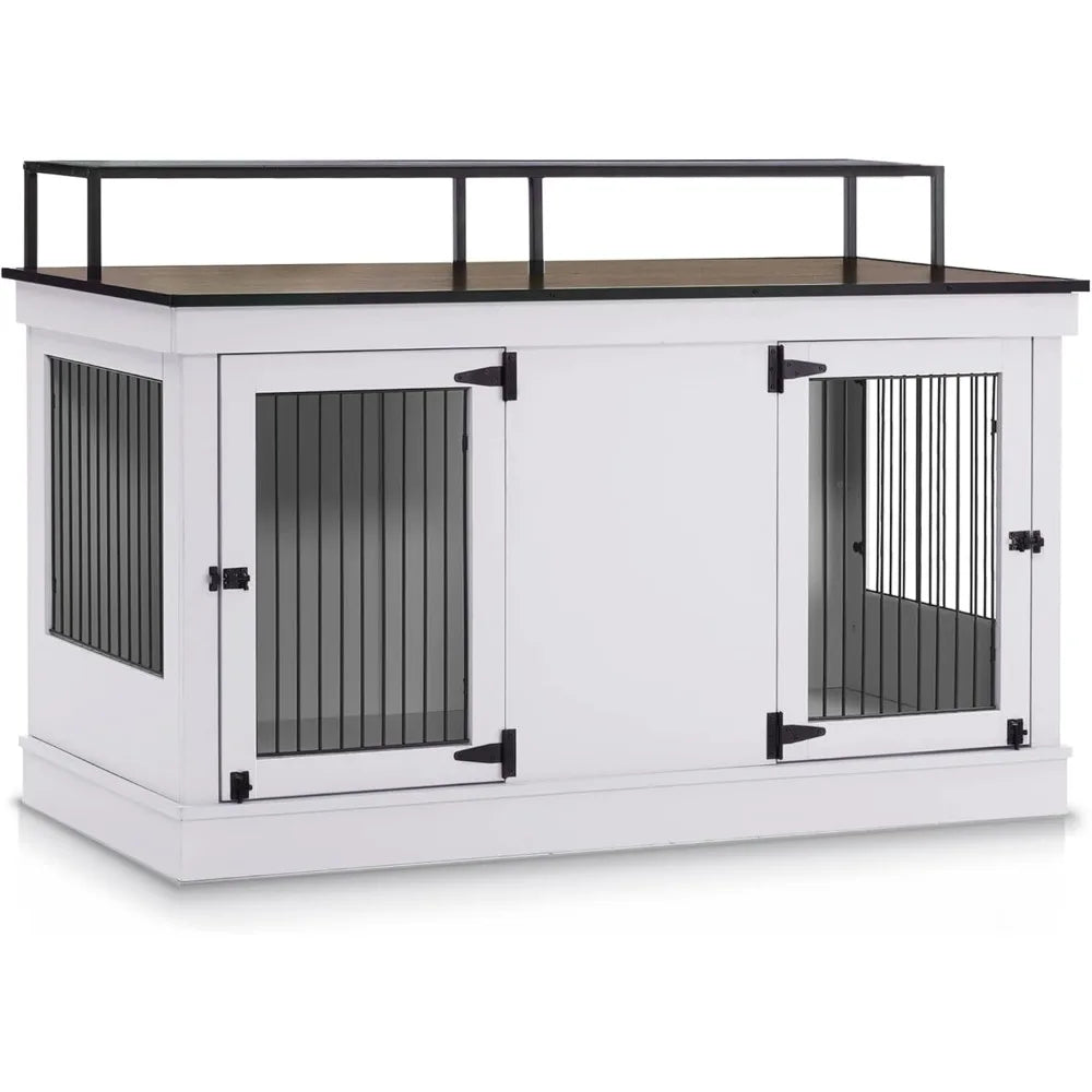 Large Dog Crate Furniture TV Stand, Wooden Pet Kennel with Double Doors, Indoor Furniture Style Dog House End Table, 1861 (Ligh