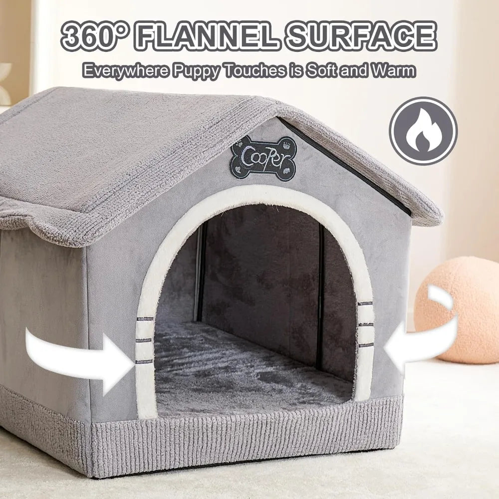 Indoor Dog House with Frame, Large Dog Cave Bed, Insulated Cozy, Suitable for 25-60 lb, Large Plus (30"×26"×25"), Gray