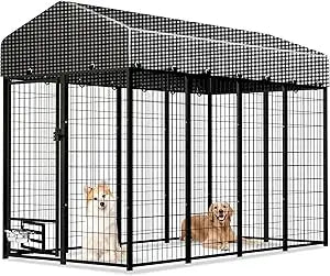 8x4x6 FT Large Outdoor Dog Kennel, Expandable Modular Dog Kennel Outside with Rotate Feeding Door, Heavy Duty Welded Wire Steel