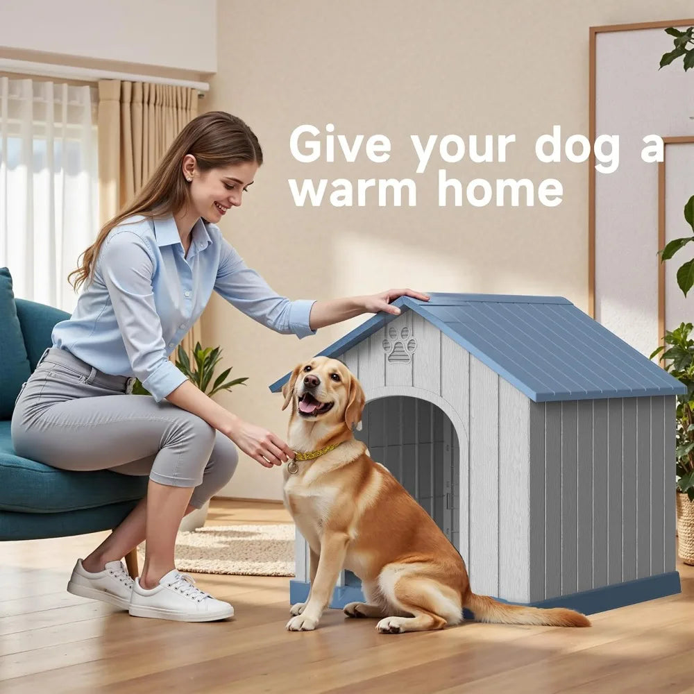 38in Large Outdoor Dog House,Durable Water Resistant Resin Dog House,Doghouse for Small to Large Dogs Indoor or Outside,with Ai