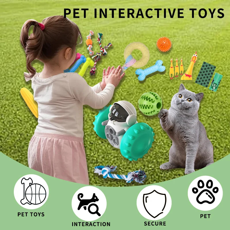 18 Dog Toy Packs - Squeaks, Balance Bikes, Ropes And Interactive Pet Toys, Food Dispensers With Training, Chewing And Mental Sti