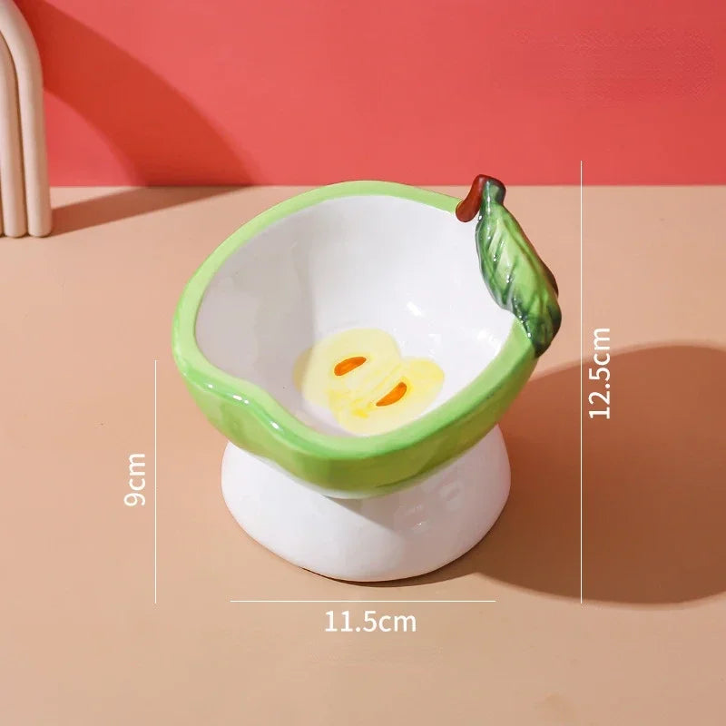 Food Bowl Foot Protection Fruit Food Ceramic Cat Cat Cat Hand-painted Mouth Series Neck Oblique Bowl Pet Bowl High