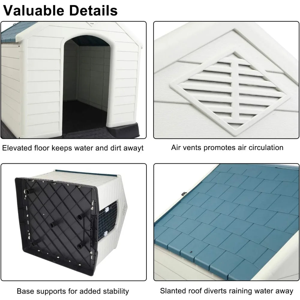 Plastic Dog House, Pet Dog Kennel Water Resistant for Small Medium Sized Dogs with Door, Indoor & Outdoor Use (32.7" H)