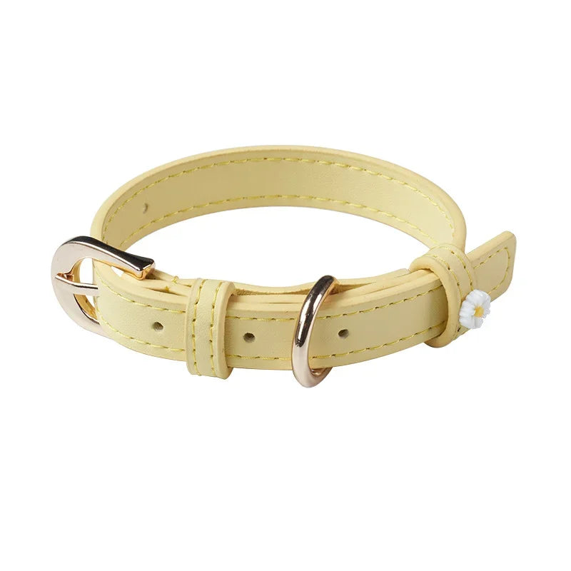 PU Leather Dog Collar with Daisy Decoration Comfortable Pet Collar For Small Dogs Cat Collar Pet Supplies