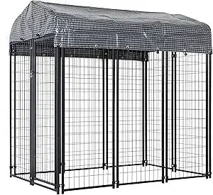8x4x6 FT Large Outdoor Dog Kennel, Expandable Modular Dog Kennel Outside with Rotate Feeding Door, Heavy Duty Welded Wire Steel
