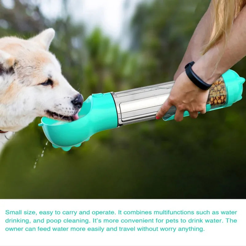 300ml/500ml Dog Water Bottle 4 in 1 Portable Pet Water Bowl Dispenser with Dog Whistle, Pet Travel Water Cup with Food Container