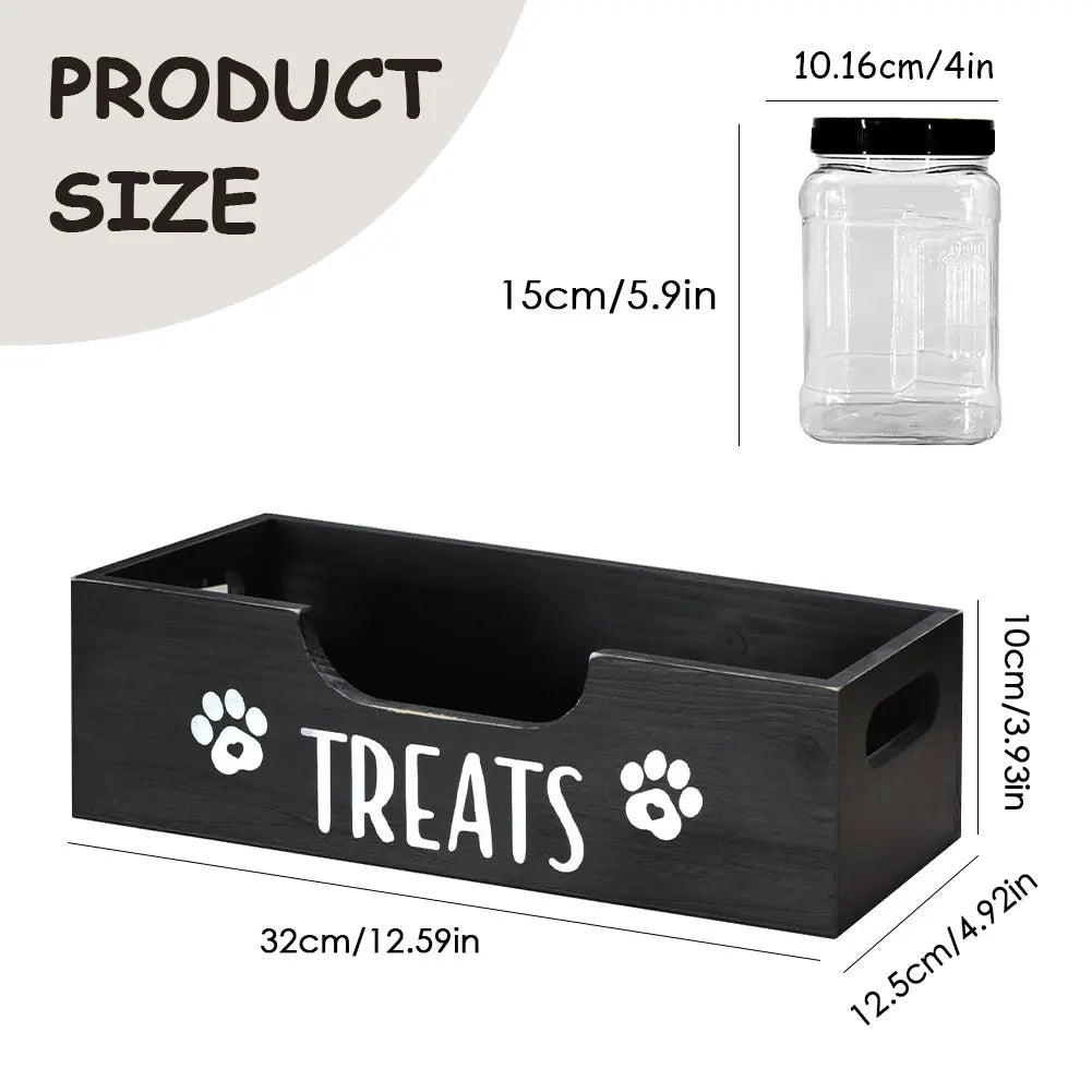 Wooden Pet Snack Storage Box with 3 Plastic Treat Jar Dog Treat Container Airtight Dog Treat Bin for Pet Gift Supply Accessories
